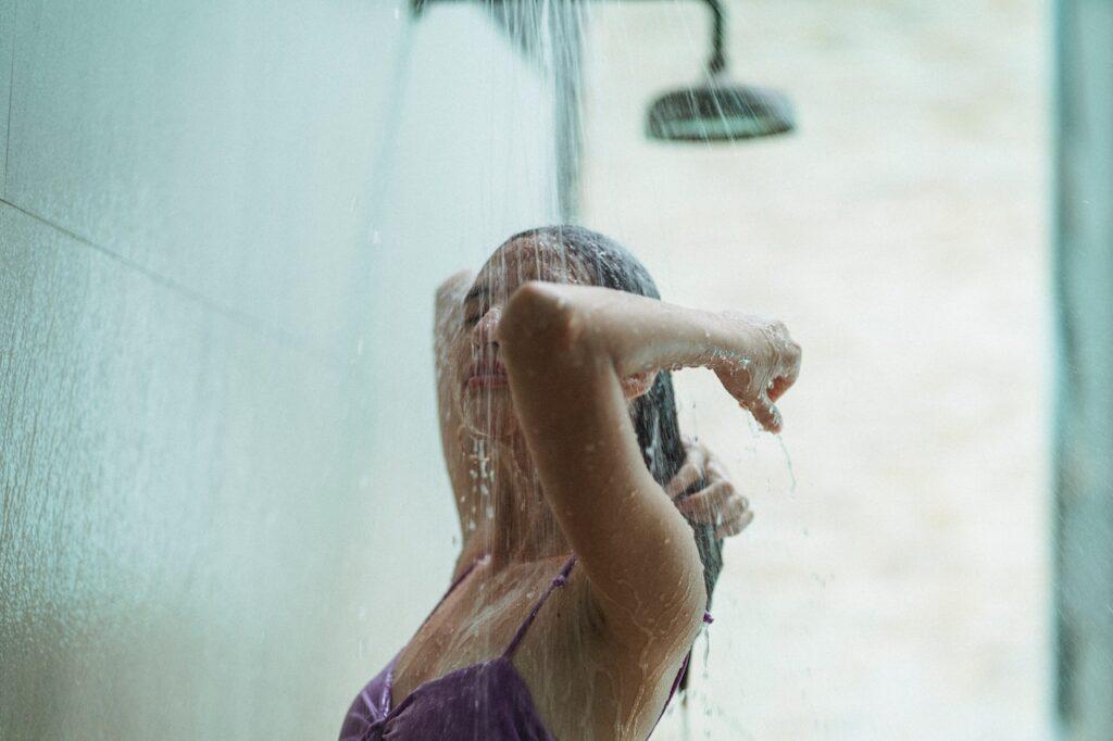 woman in a hot shower