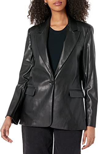 woman in black leather blazer