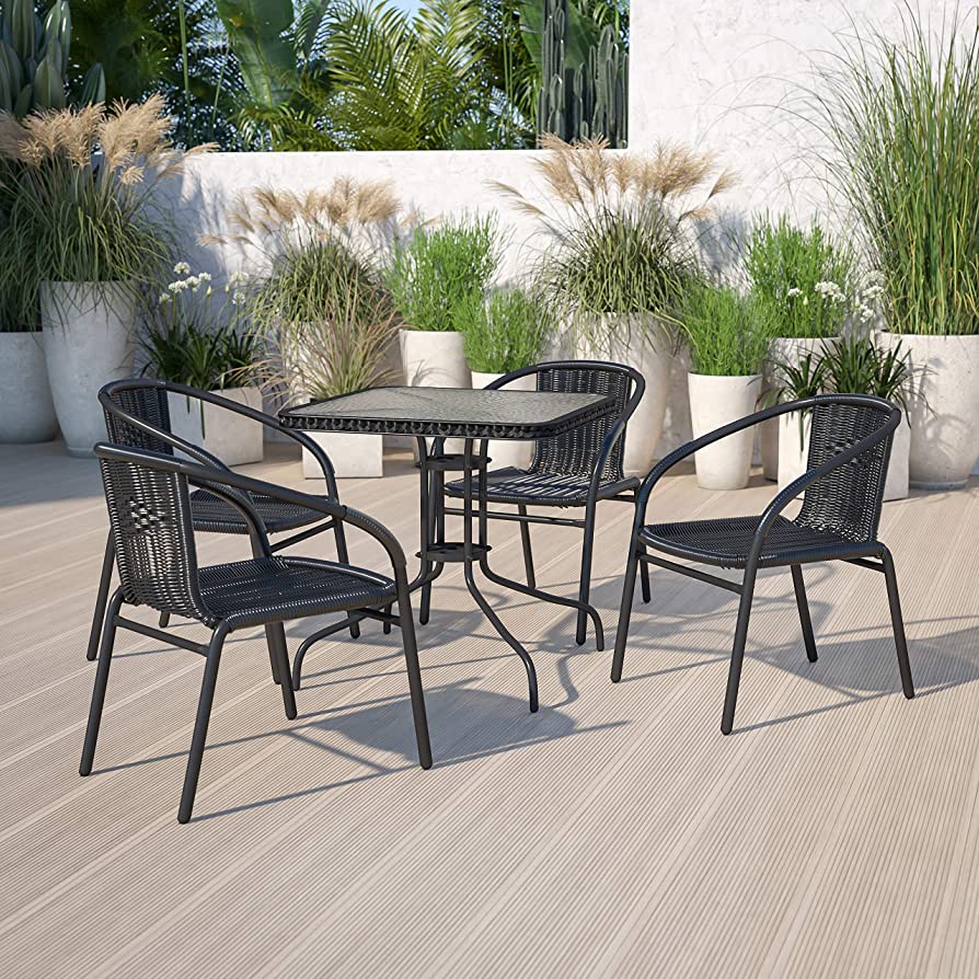 set of 4 black patio chairs