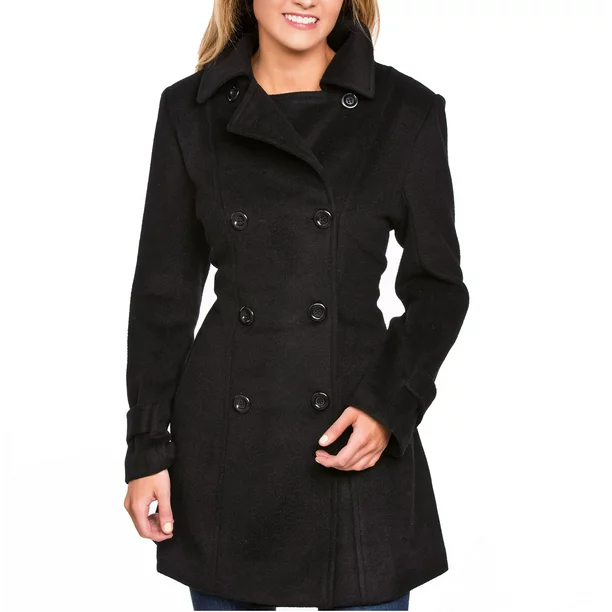 Double Breasted Mid Long Wool Pea Coat