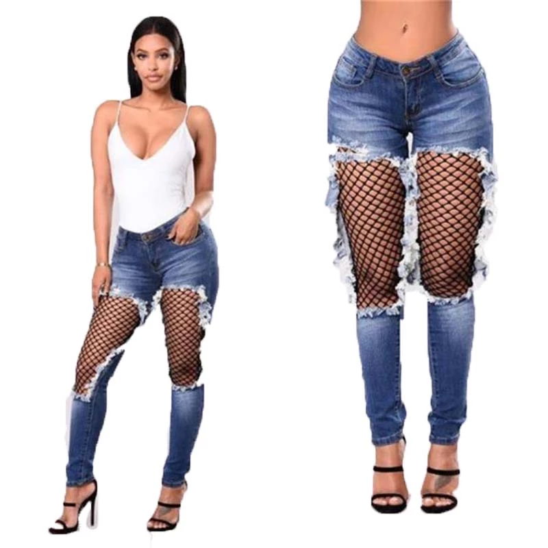 ripped jeans and fishnets