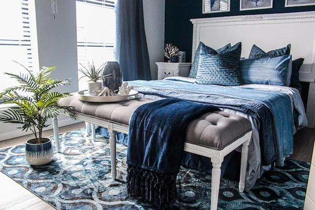 Blue and white bedroom