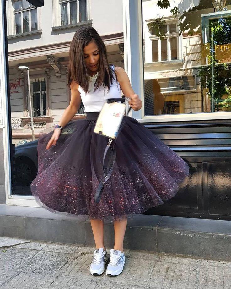 Black Sprayed Tulle Skirt + Sneakers_Sneaker Ball Outfit Ideas