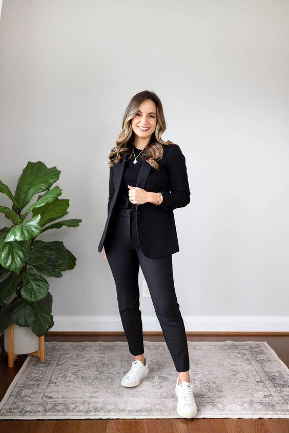 Black Blazer Suit with white sneakers