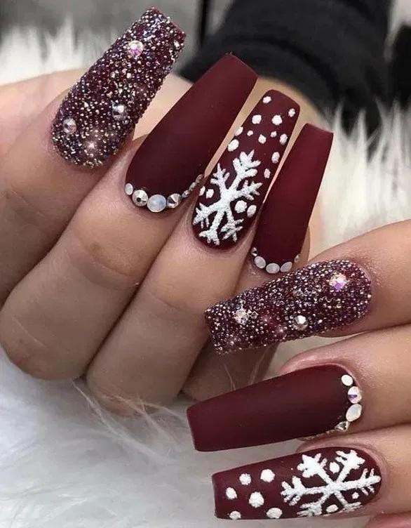Coffin Red Christmas Nails