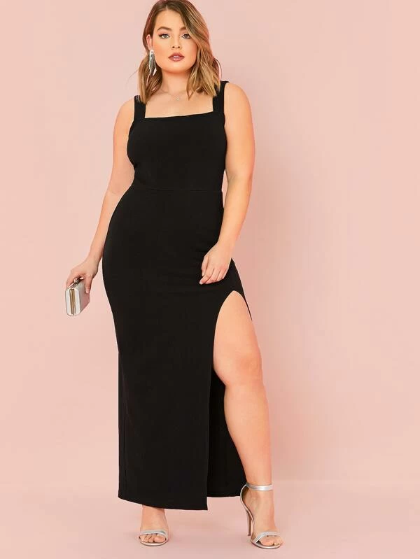 Belle Plus Size Split Thigh Solid Maxi Dress