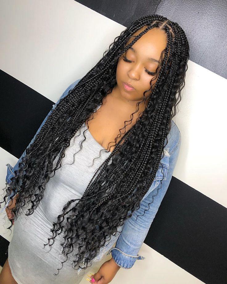 Boho box braids with curly ends
