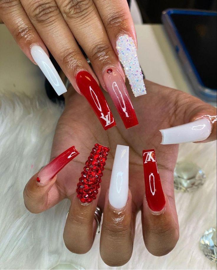 Glam Red Acrylic Nails