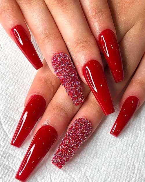 Valentine's nails_one of the Pretty Coffin Baddie Red Acrylic Nails