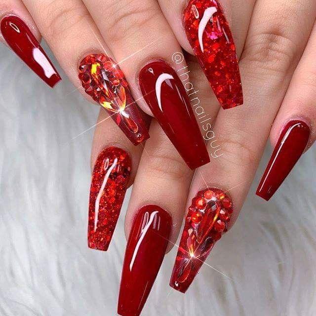 Glittering Red Nails