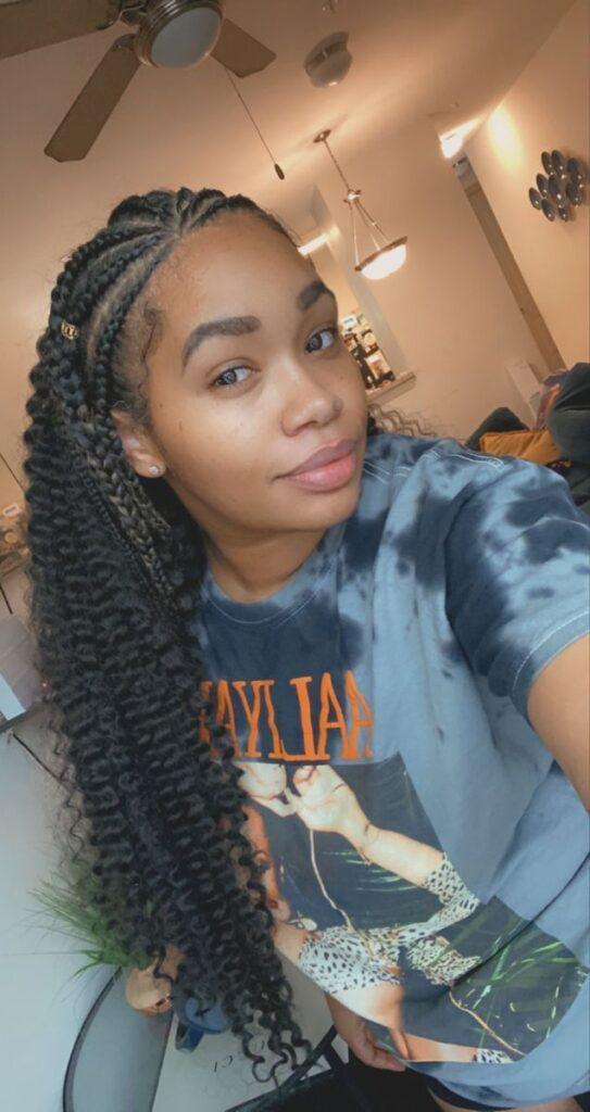 middle part curled box braids