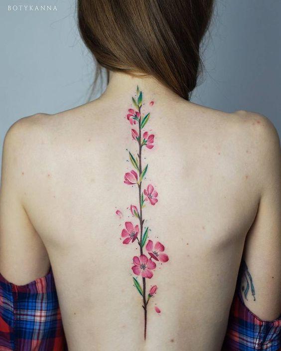 Cherry Blossom spine tattoo