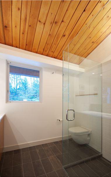 wooden panel bathroom ceiling