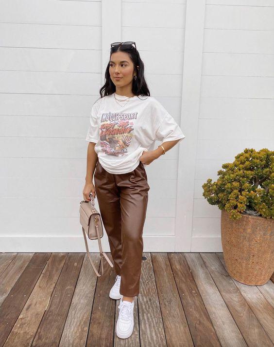  Brown Leather Pants Outfit Ideas