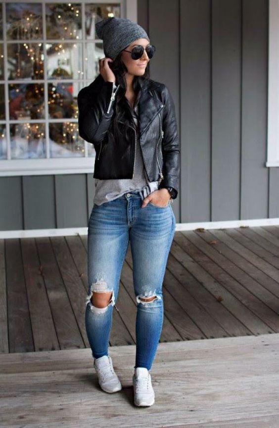 Leather Jacket and Jeans