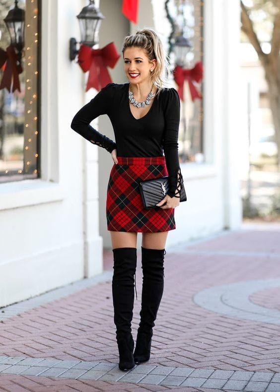 woman in Red and black plaid skirt