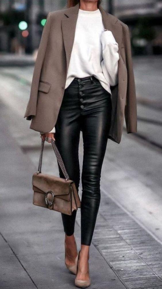 Leather Pants and Blazer_ one of Leather Pants Outfit Ideas 