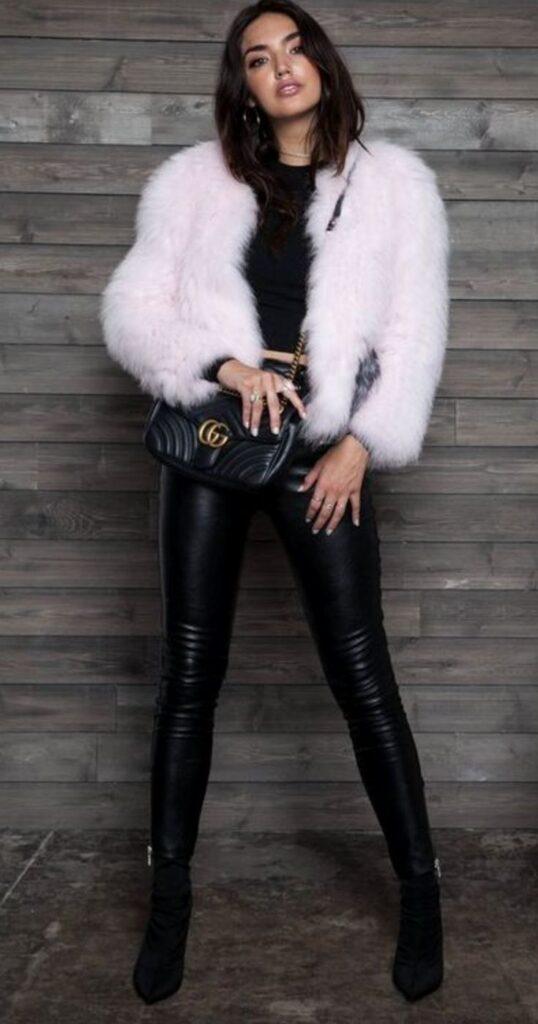 leather pants and fur jacket