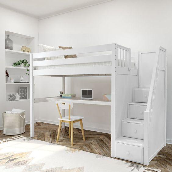 Loft Bed with Storage Built into the Staircase