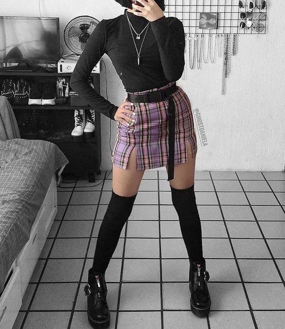 Plaid skirt with combat boots
