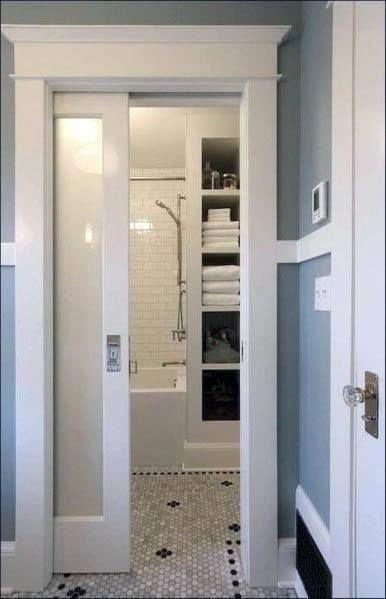 Pocket door for a bathroom