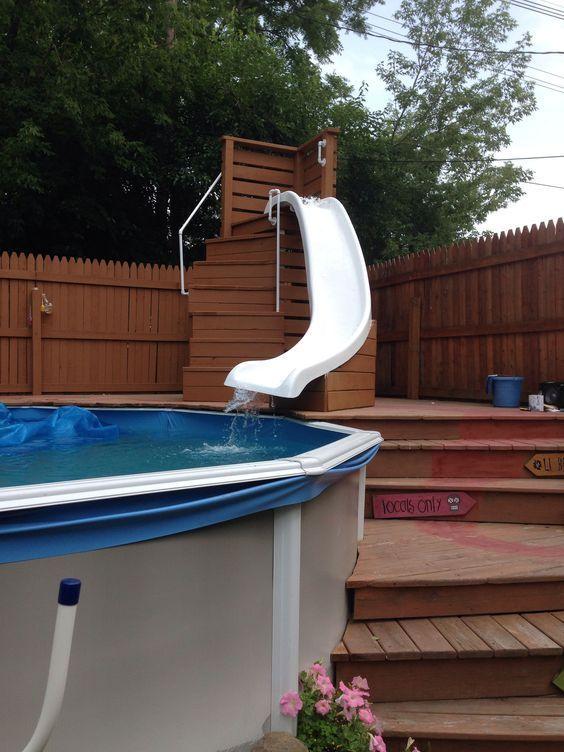 above ground pool with a slide