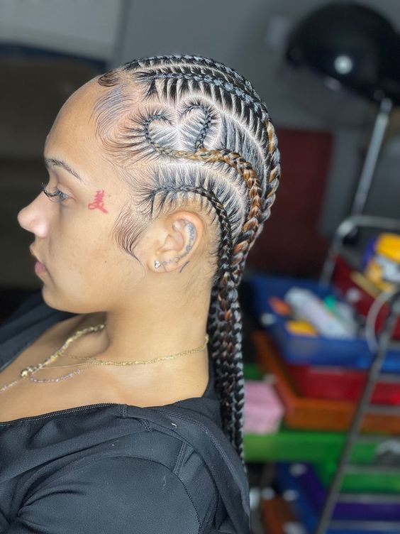 back cornrows with a heart shape