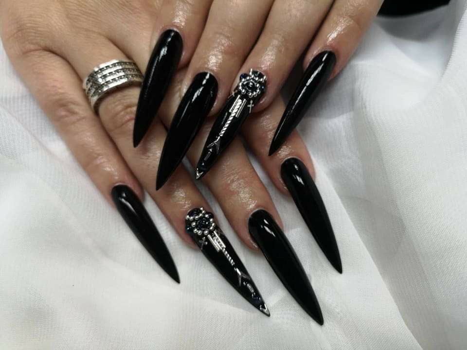 Goth black nails