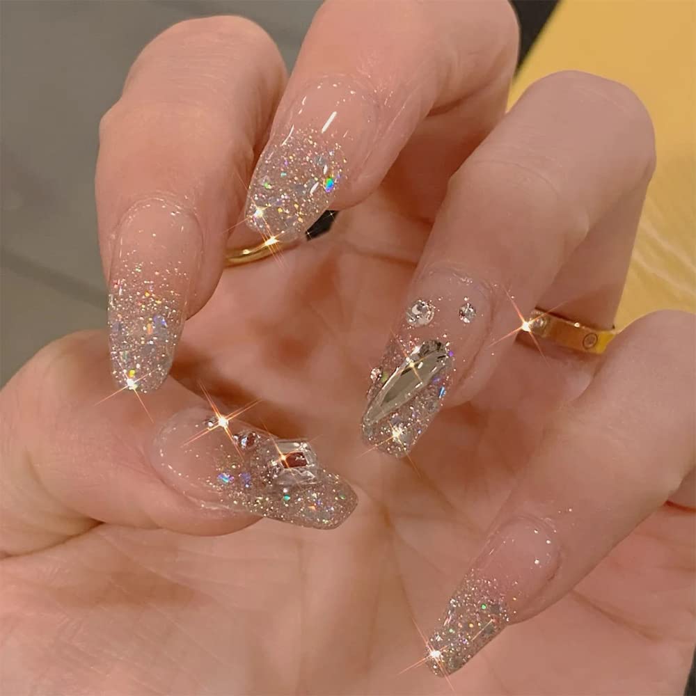Press-on Coffin Nails with Rhinestones