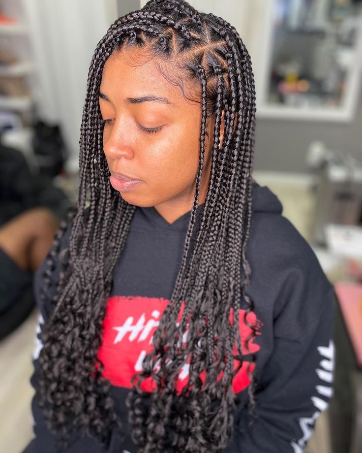 Medium Box Braids With Curly Ends