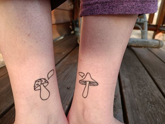 Mushroom stick and poke tattoos