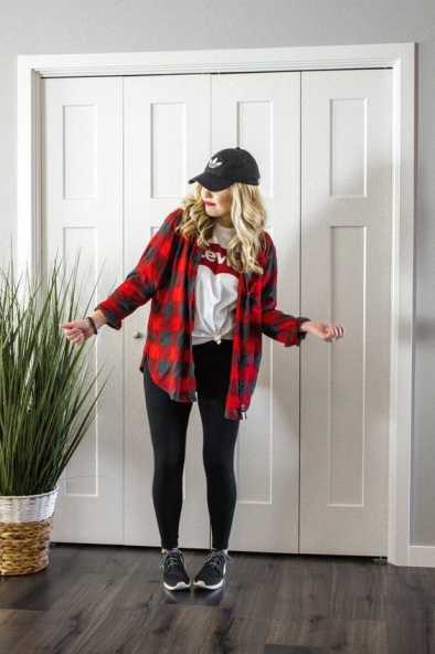 Red flannel shirt and leggings