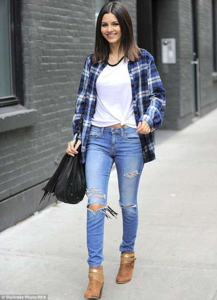 Blue flannel  Shirt + Ripped jeans