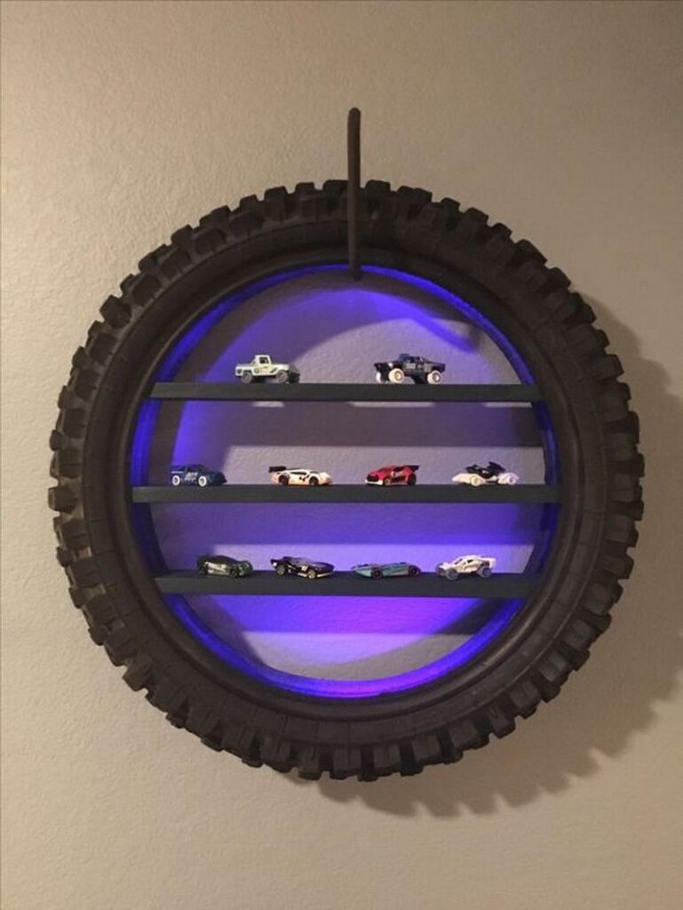 10. Old tires on garage wall